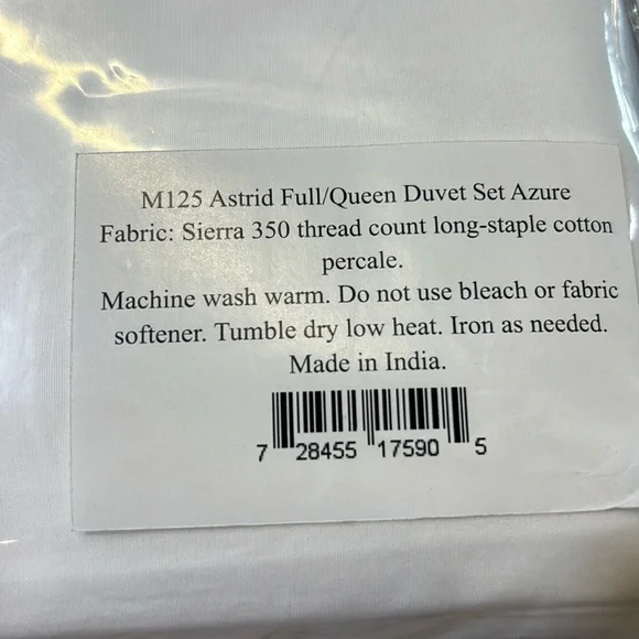 MATOUK Astrid Cotton Duvet Cover Set. Color: white/Azure, Full/Queen - Picture 3 of 3